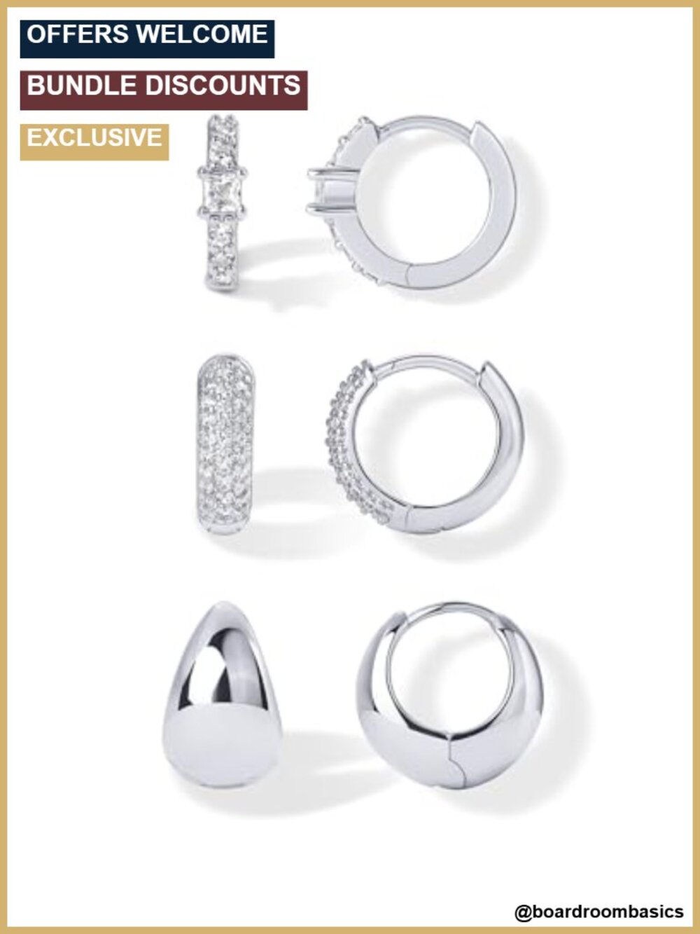 18K Gold Plated Set of 3 Huggie Hoop Earrings for Women with CZ Piercings